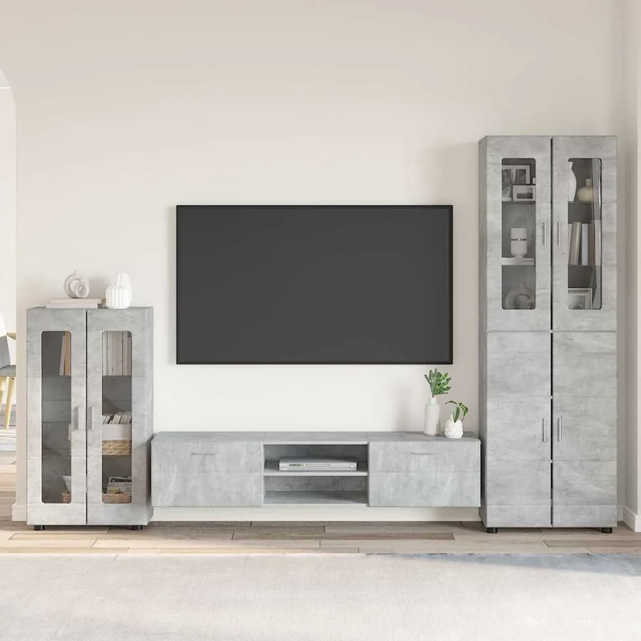 Ensemble meuble TV FLORIN 3 pcs Gris béton Bois d'ingénierie