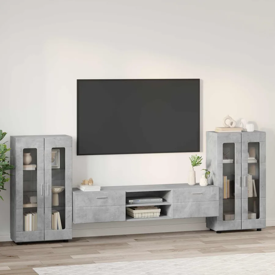 Ensemble meuble TV FLORIN 3 pcs Gris béton Bois d'ingénierie - 4