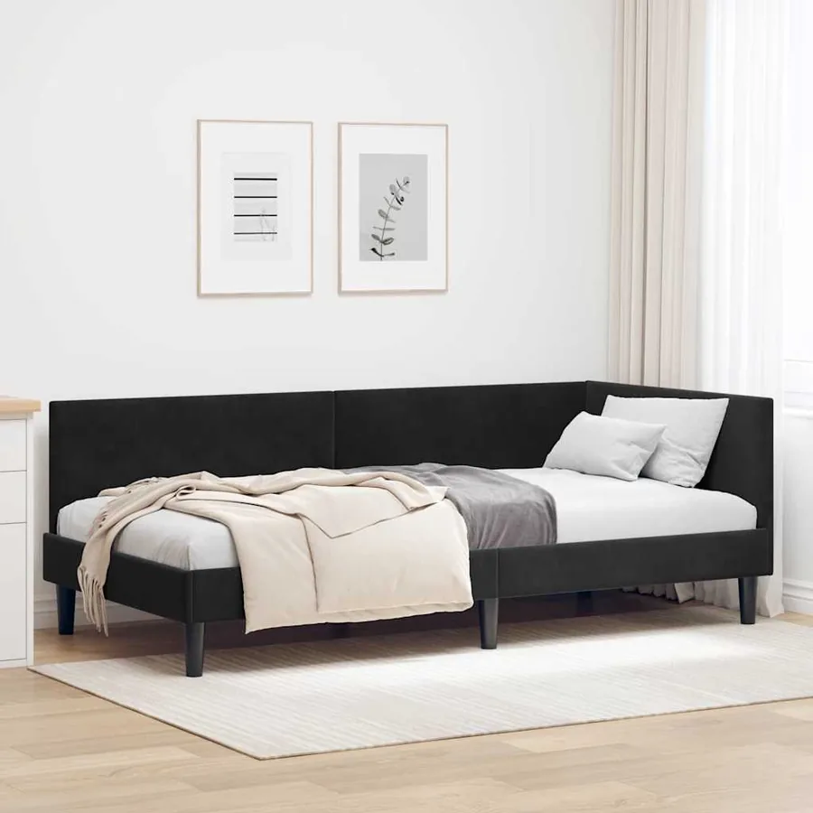 Cadre de lit d'angle Noir 80 cm x 200 cm Velours