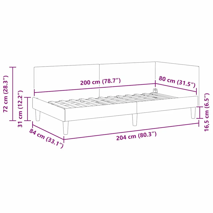 Cadre de lit d'angle Noir 80 cm x 200 cm Velours - 11
