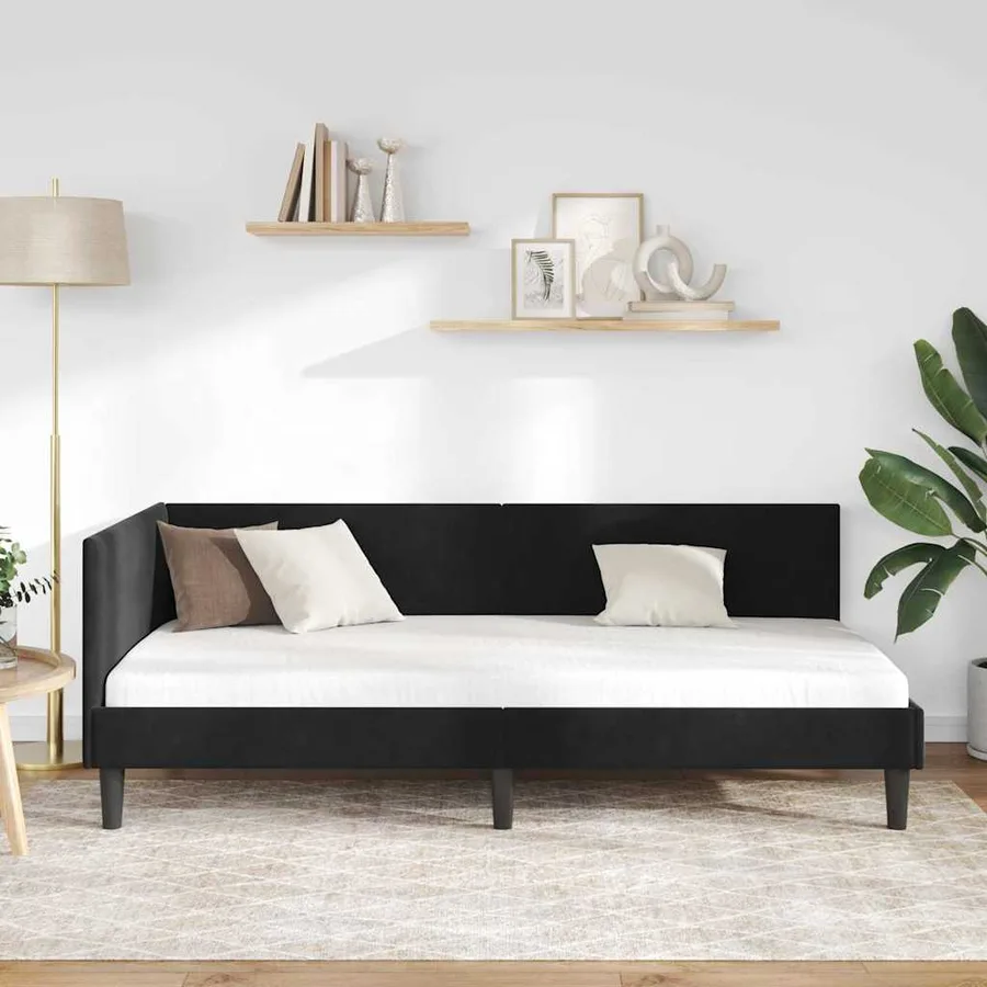 Cadre de lit d'angle Noir 80 cm x 200 cm Velours - 3