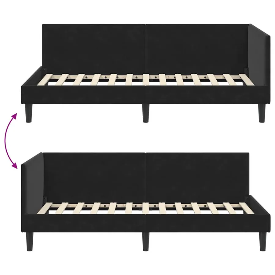 Cadre de lit d'angle Noir 80 cm x 200 cm Velours - 9