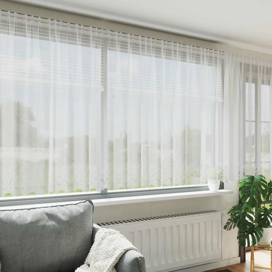 Rideau en Dentelle Floral Blanc 180 x 600 cm Polyester