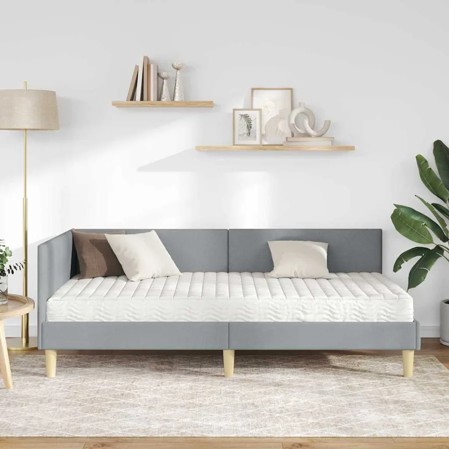 Cadre de lit d'angle avec matelas Autre 2 pcs Gris clair tissu - 3
