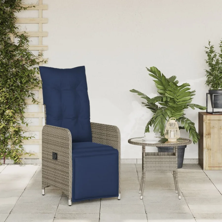 Chaise de jardin inclinable avec coussins en résine tressée grise - 3