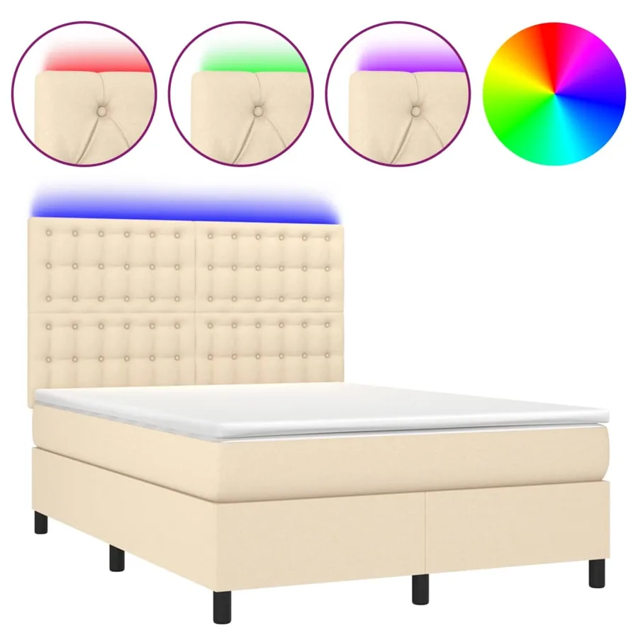 Sommier à lattes de lit et matelas et LED Crème 140x200cm Tissu - 2