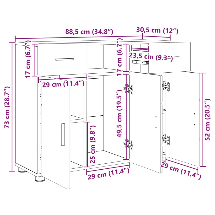 Cabinet en Bois avec tiroir Gris béton 88,5 x 30,5 x 73 cm - 14