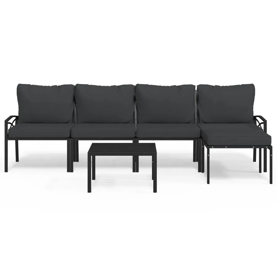 Salon de jardin 6 pcs avec coussins gris acier - 2