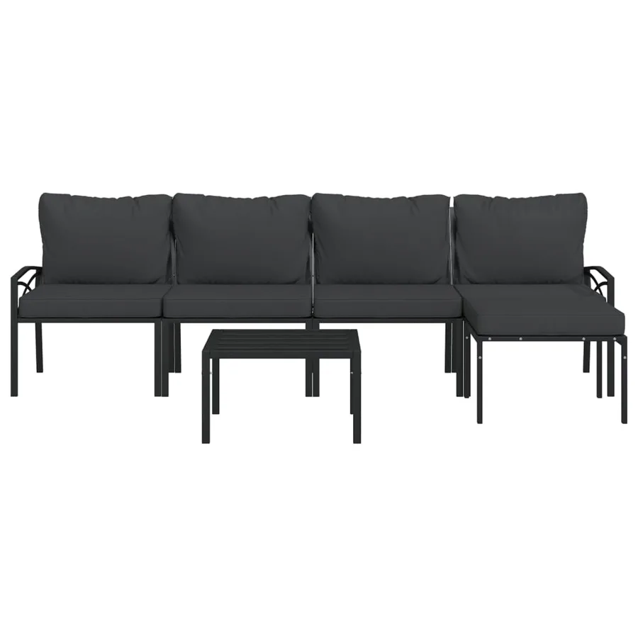 Salon de jardin 6 pcs avec coussins gris acier - 3