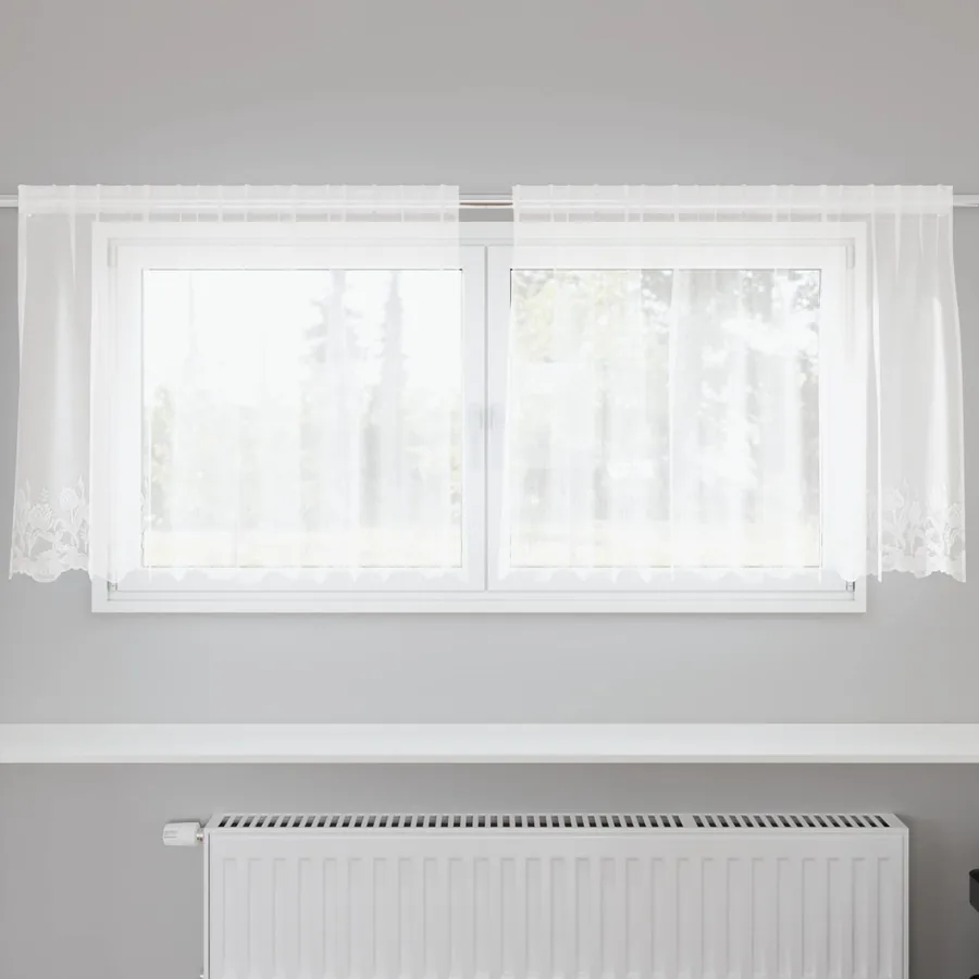 Rideau en Dentelle Floral Blanc 100 x 200 cm Polyester