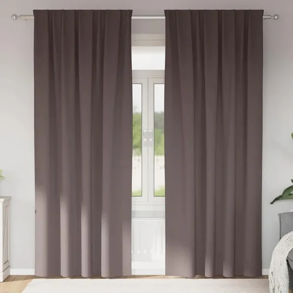 Rideaux occultants avec anneaux 2 pcs Marron foncé 225 x 140 cm