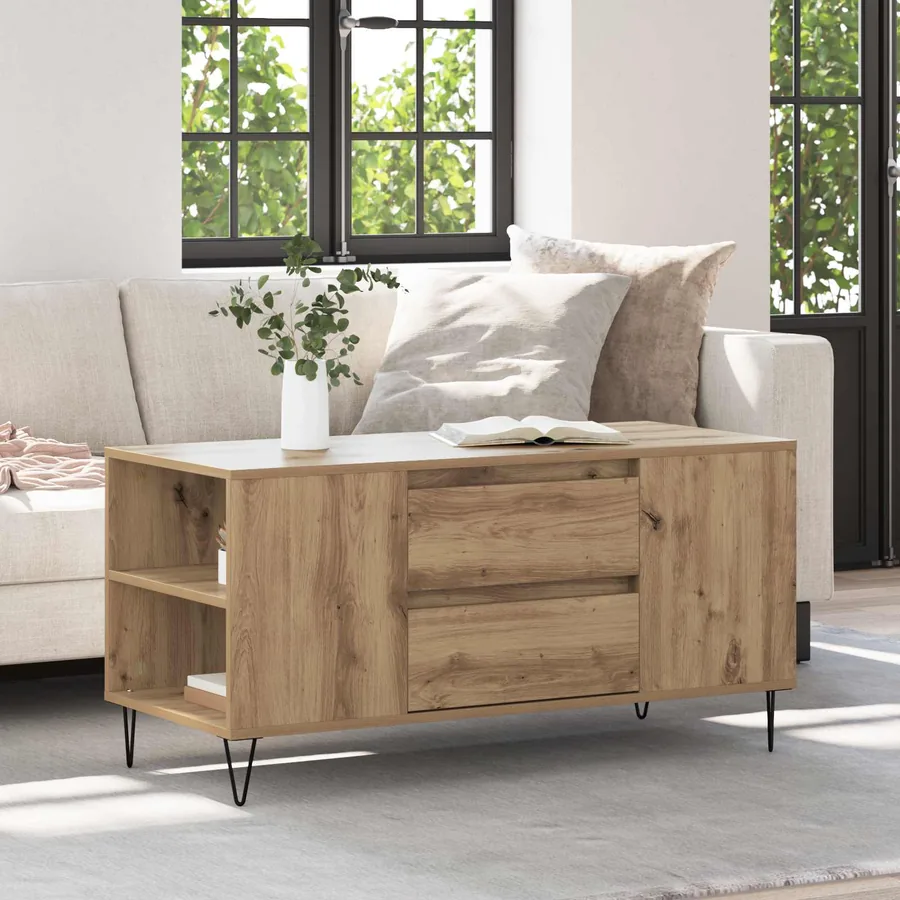 Table basse Chêne artisanal 102 x 44,5 x 50 cm