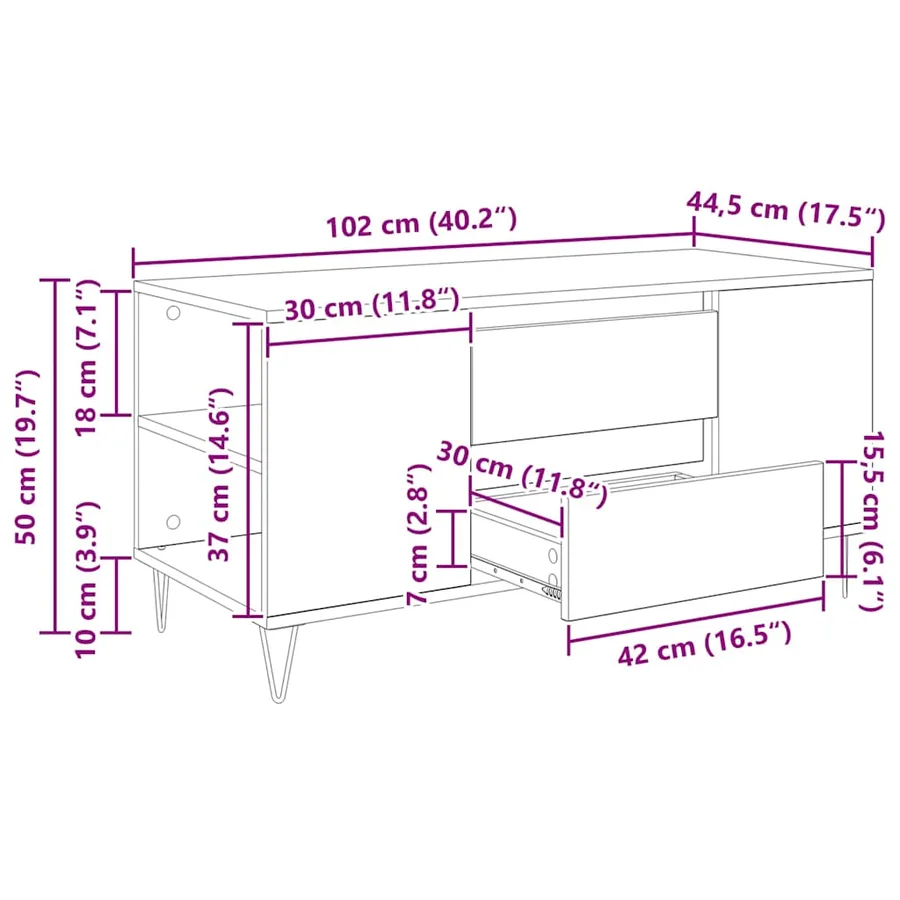 Table basse Chêne artisanal 102 x 44,5 x 50 cm - 16