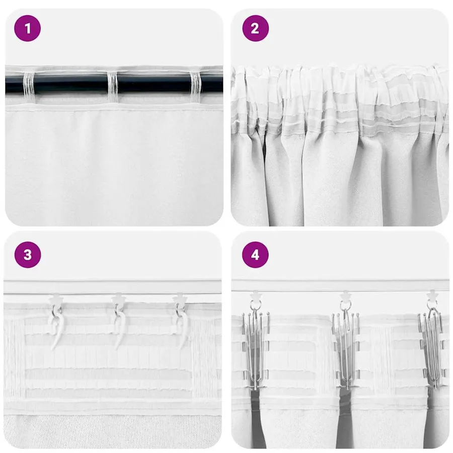 Rideaux occultants avec anneaux 2 pcs Blanc lumineux - 7
