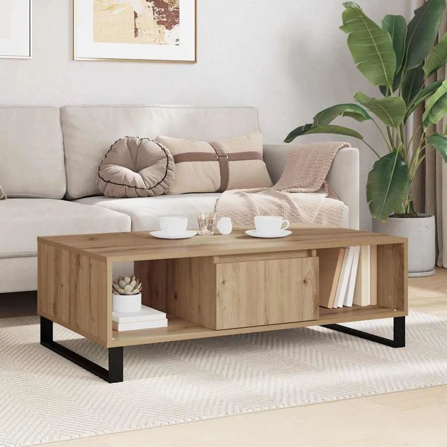 Table basse Chêne artisanal 104 x 60 x 35 cm Bois d'ingénierie - 4