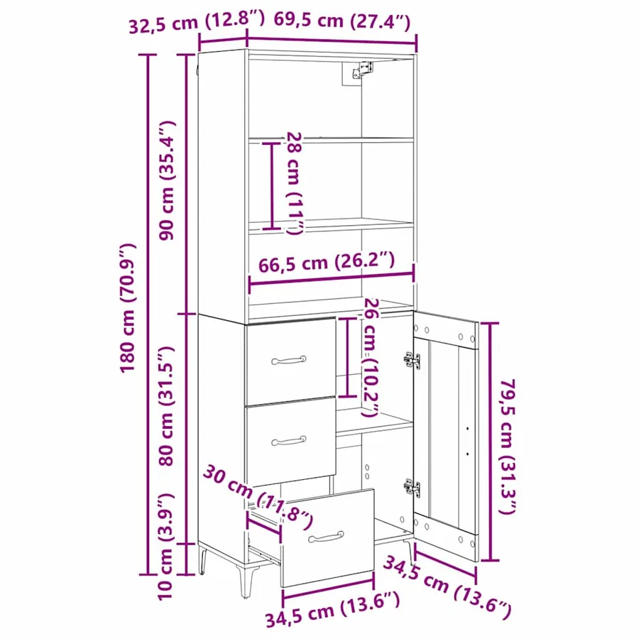 Haut Armoire Bois Ancien 69,5 x 34 x 180 cm Bois d'ingénierie - 15