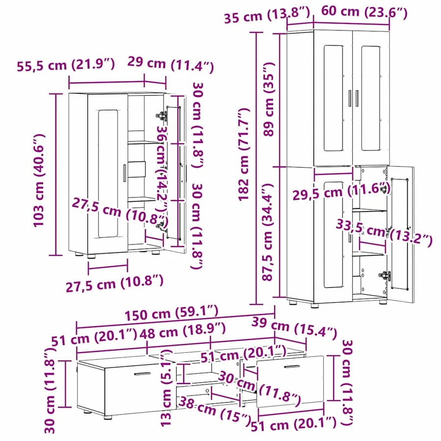Ensemble meuble TV FLORIN 3 pcs Chêne artisanal - 18