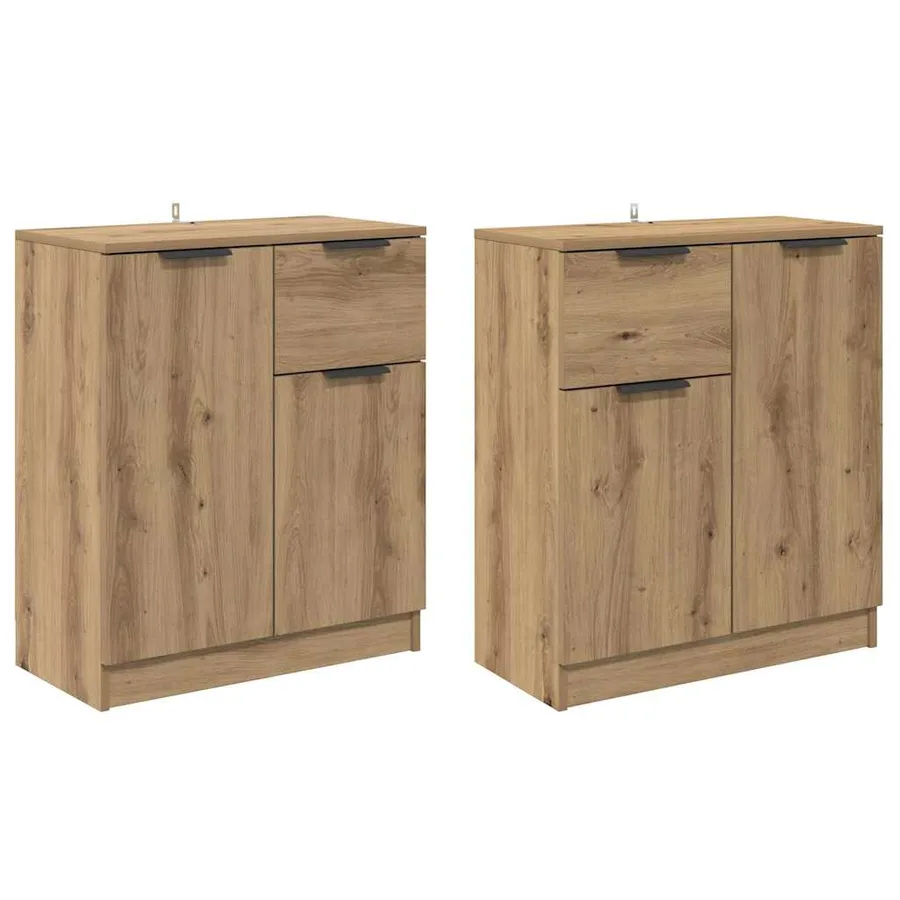 Buffets 2 pcs Chêne artisanal 60 x 30 x 70 cm Bois d'ingénierie - 2