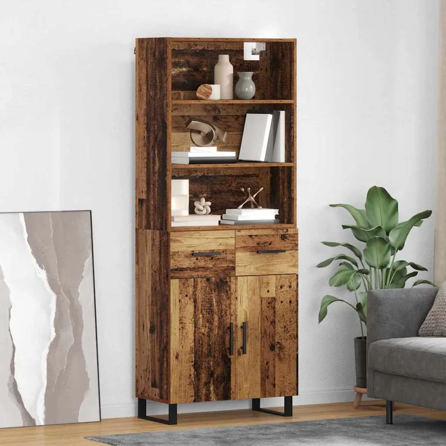 Haut Armoire avec tiroir 2 pcs Bois ancien Bois d'ingénierie