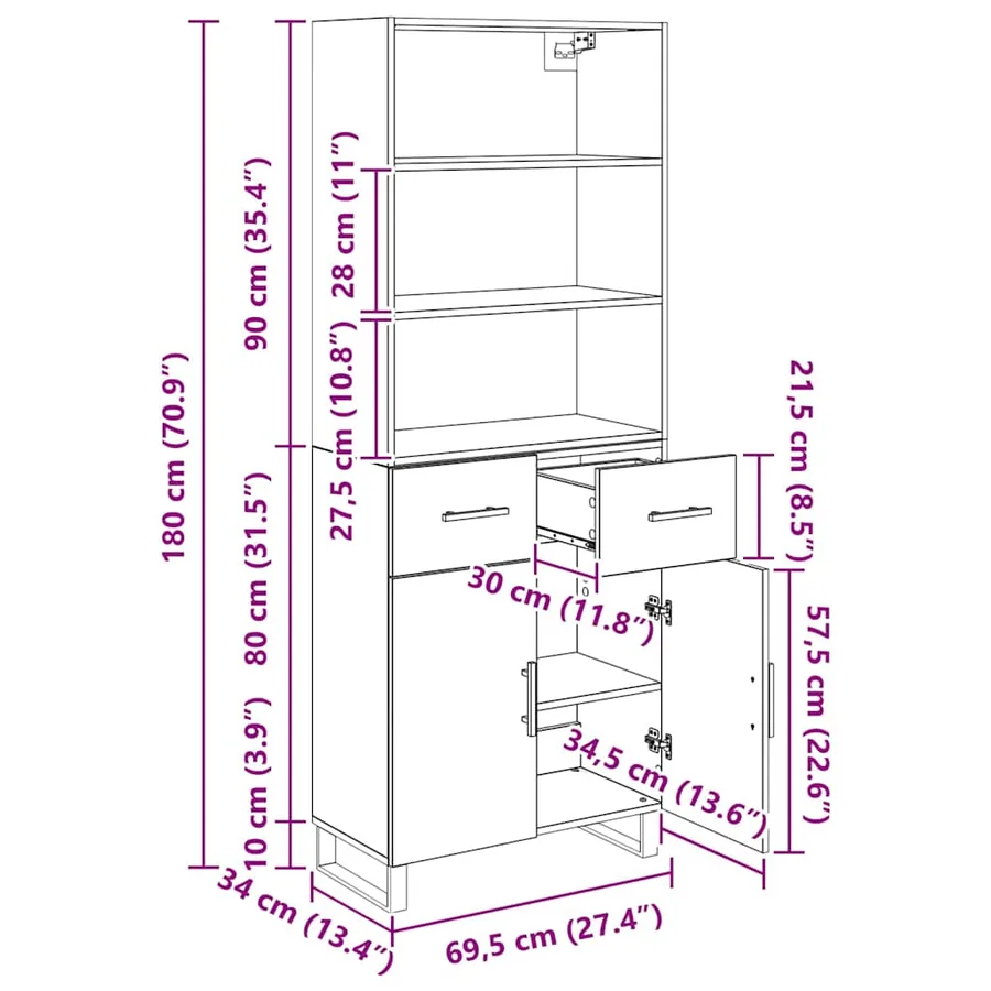 Haut Armoire avec tiroir 2 pcs Bois ancien Bois d'ingénierie - 14