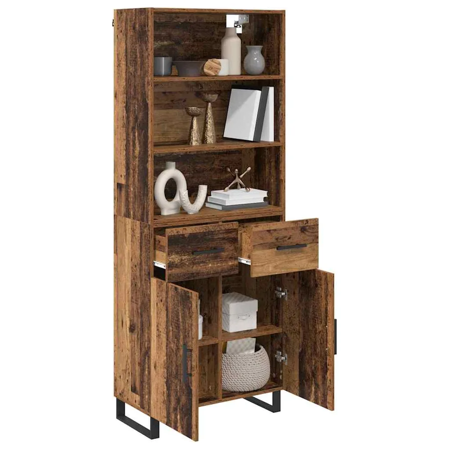 Haut Armoire avec tiroir 2 pcs Bois ancien Bois d'ingénierie - 3