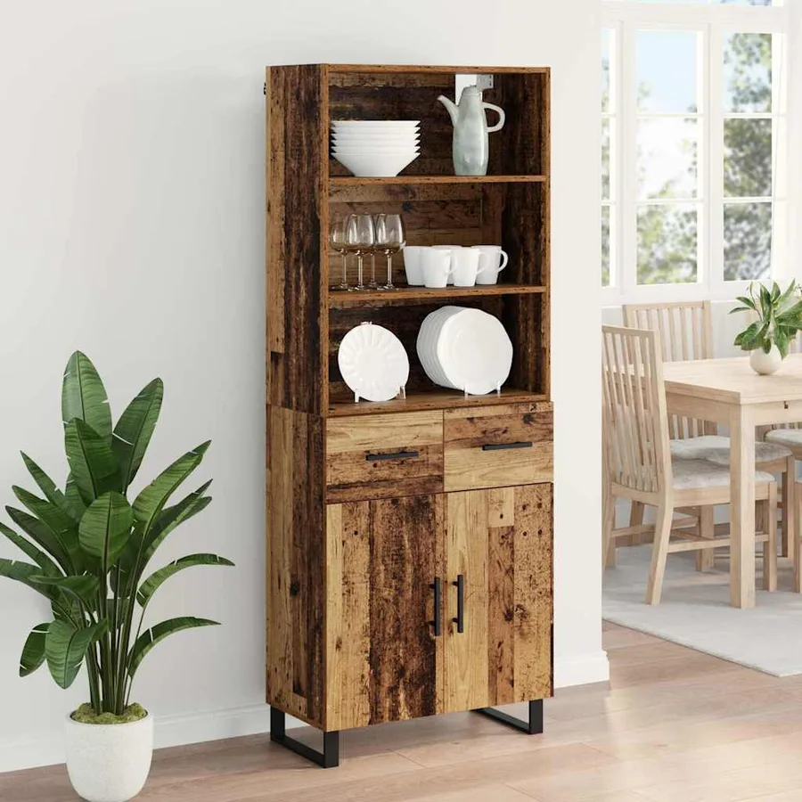 Haut Armoire avec tiroir 2 pcs Bois ancien Bois d'ingénierie - 4