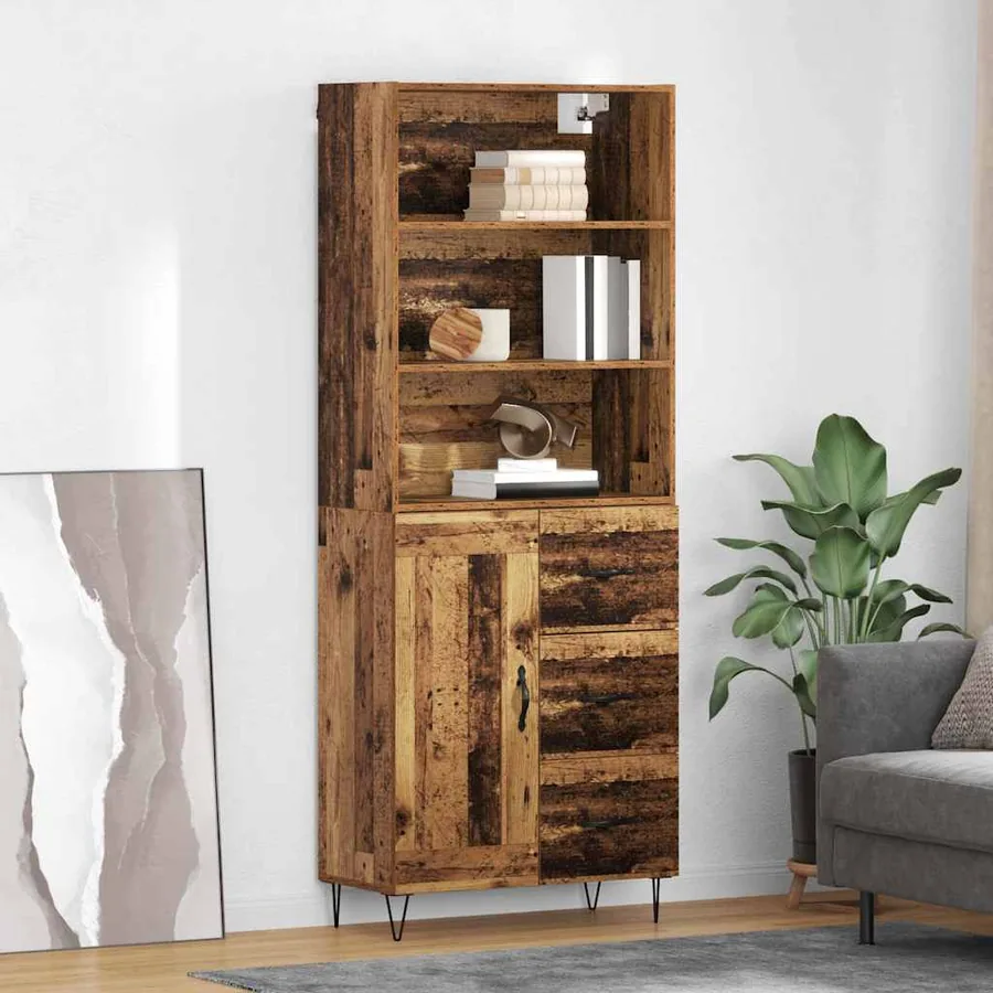 Haut Armoire avec tiroir 2 pcs Bois ancien Bois d'ingénierie