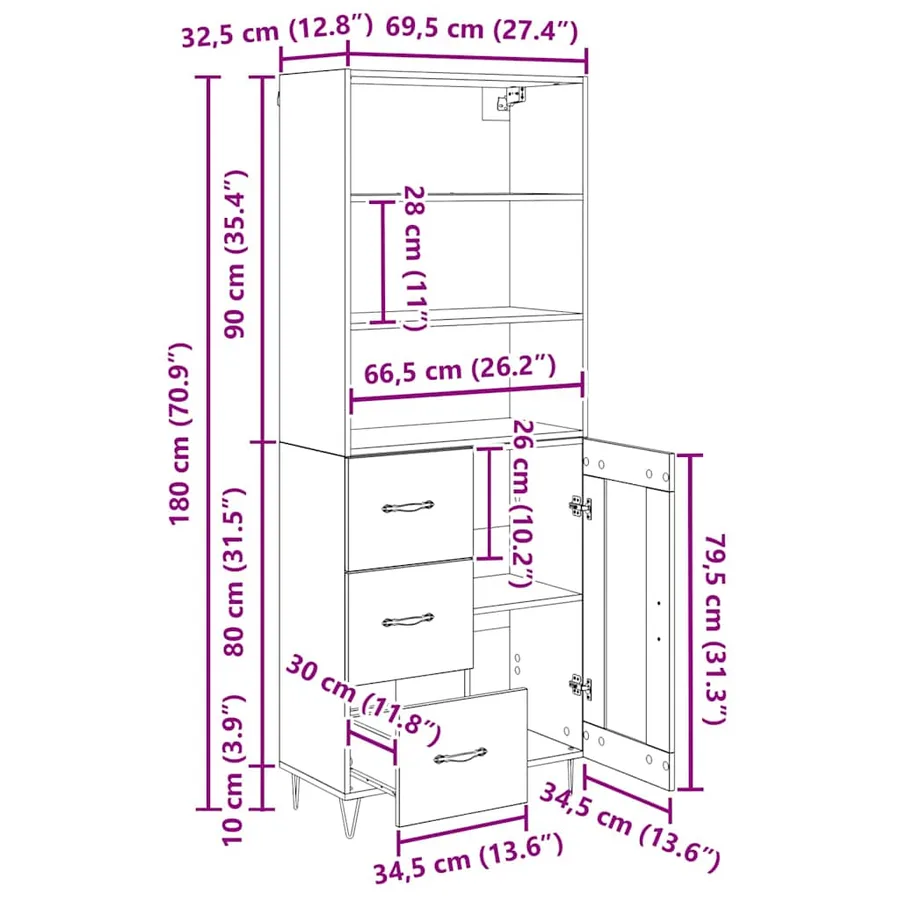 Haut Armoire avec tiroir 2 pcs Bois ancien Bois d'ingénierie - 15