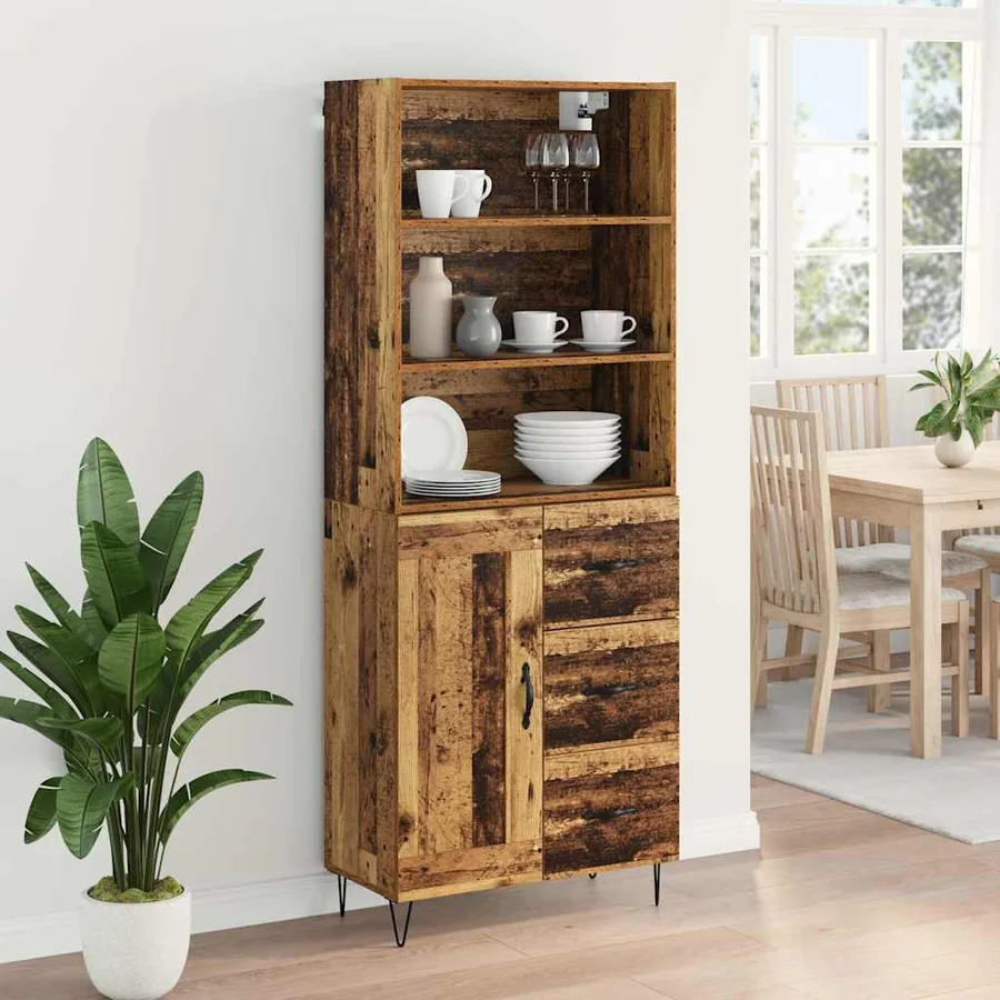 Haut Armoire avec tiroir 2 pcs Bois ancien Bois d'ingénierie - 4
