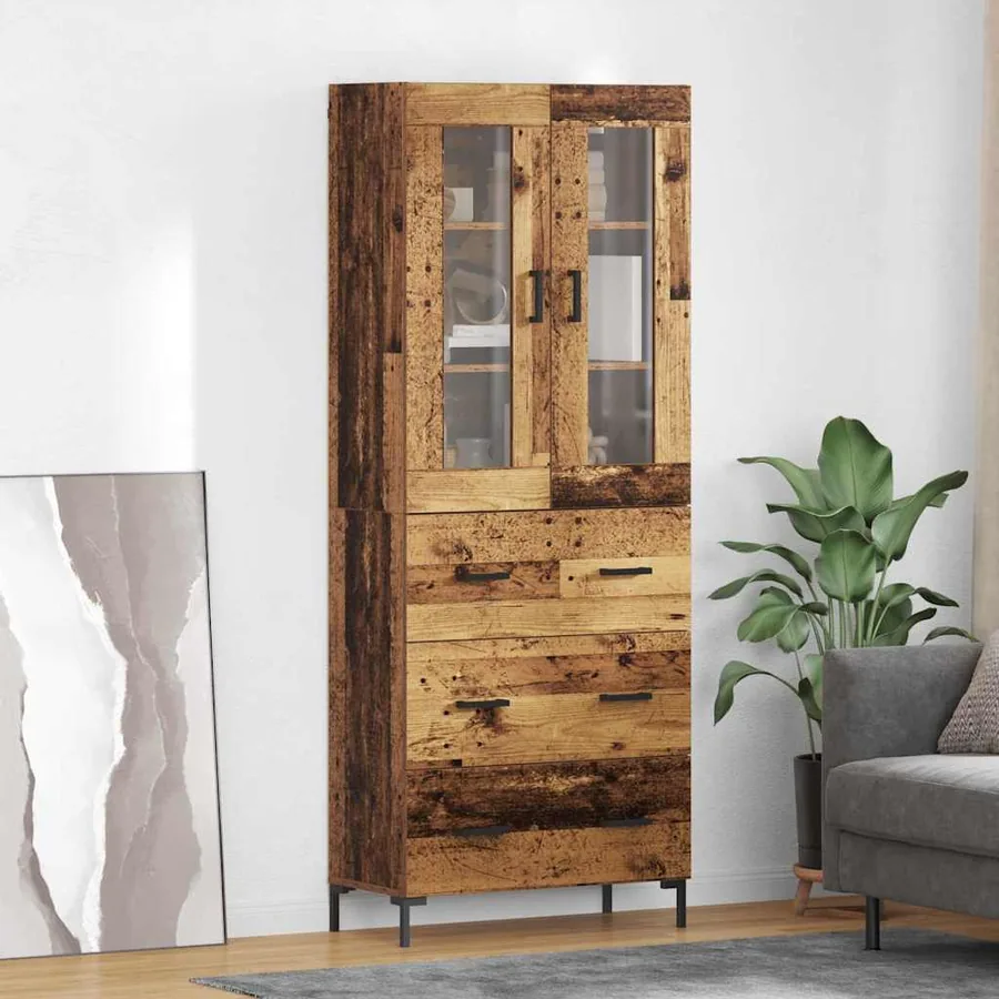Haut Armoire avec tiroir 2 pcs Bois ancien Bois d'ingénierie