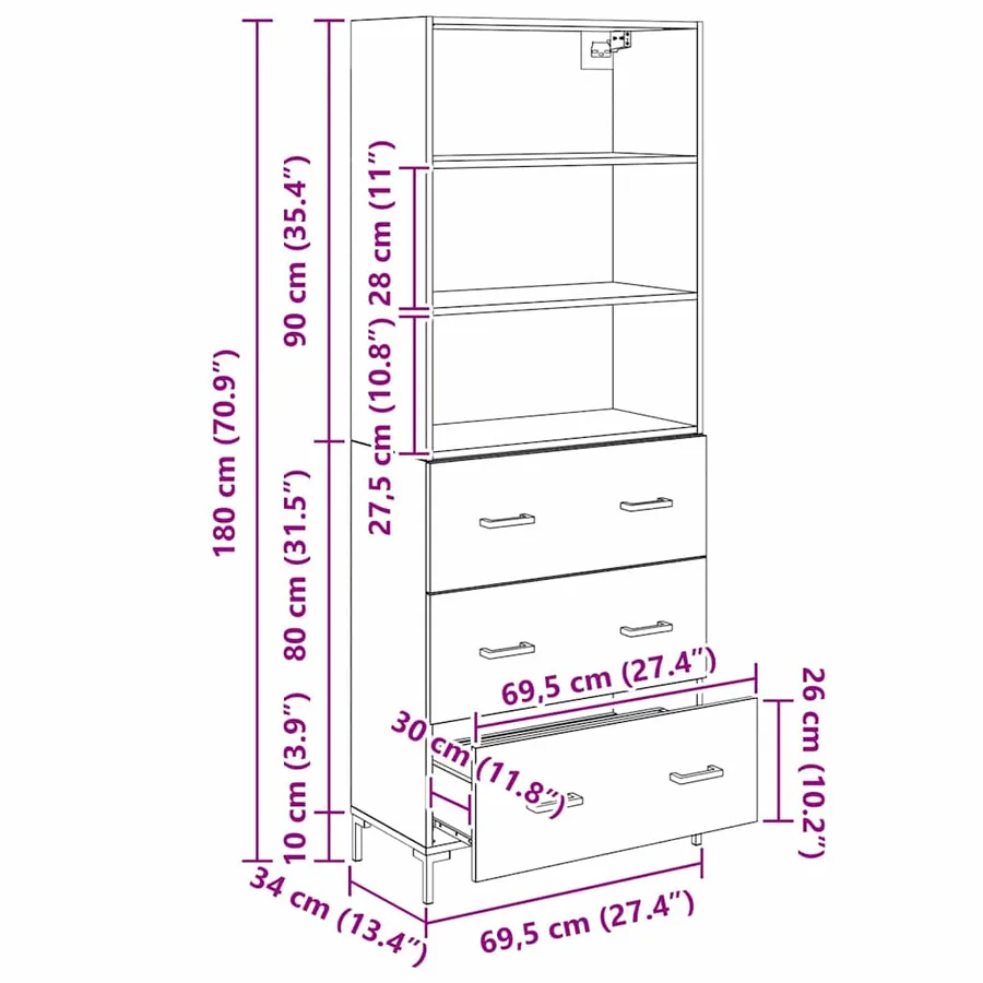 Haut Armoire Bois ancien 69,5 x 34 x 180 cm Bois d'ingénierie - 13