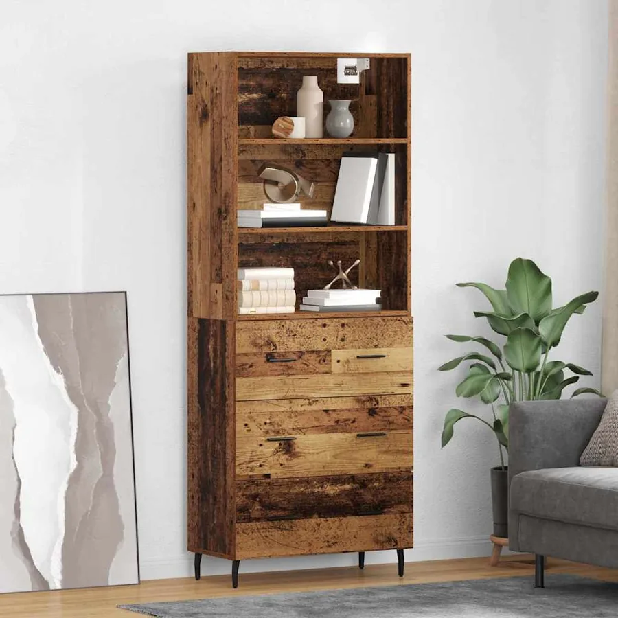 Haut Armoire avec tiroir 2 pcs Bois Ancien Bois d'ingénierie