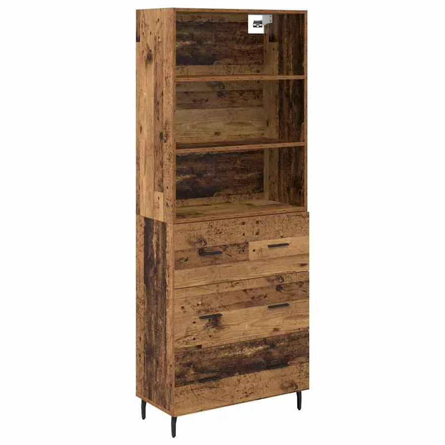Haut Armoire avec tiroir 2 pcs Bois Ancien Bois d'ingénierie - 2