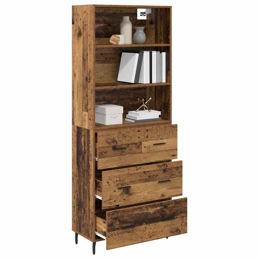 Haut Armoire avec tiroir 2 pcs Bois Ancien Bois d'ingénierie - 3