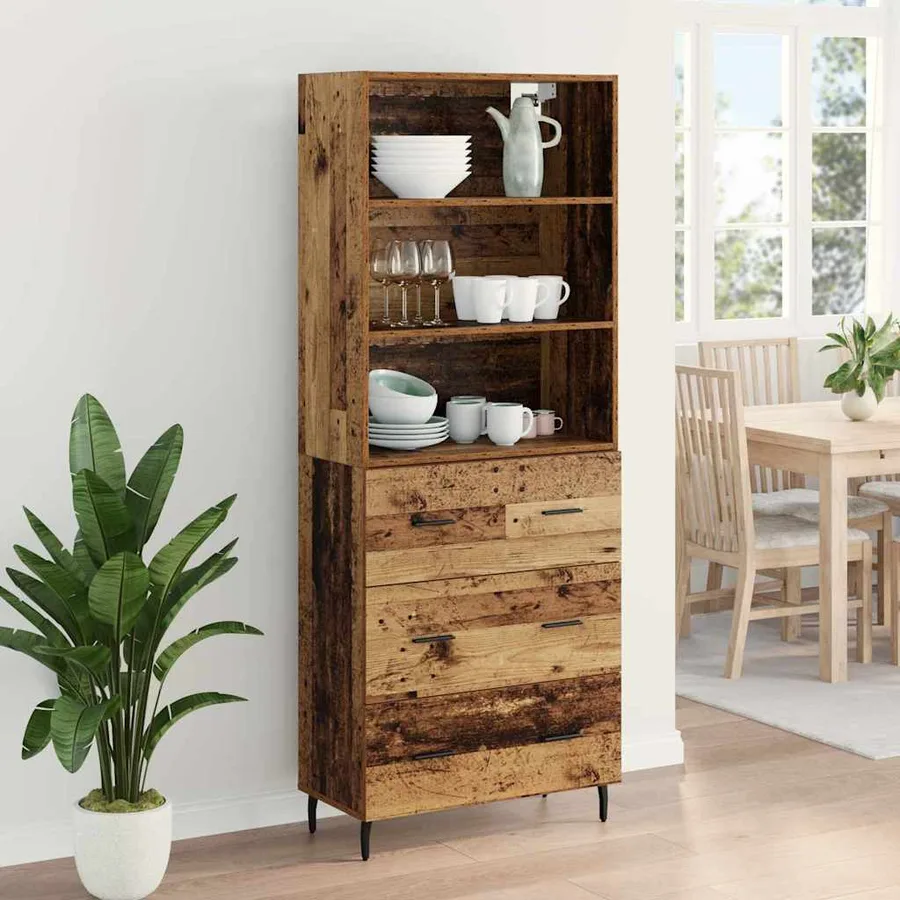 Haut Armoire avec tiroir 2 pcs Bois Ancien Bois d'ingénierie - 4