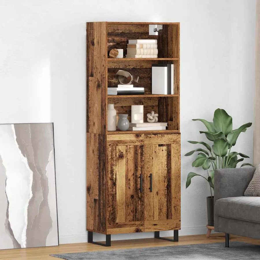 Haut Armoire 2 pcs Bois ancien Bois d'ingénierie
