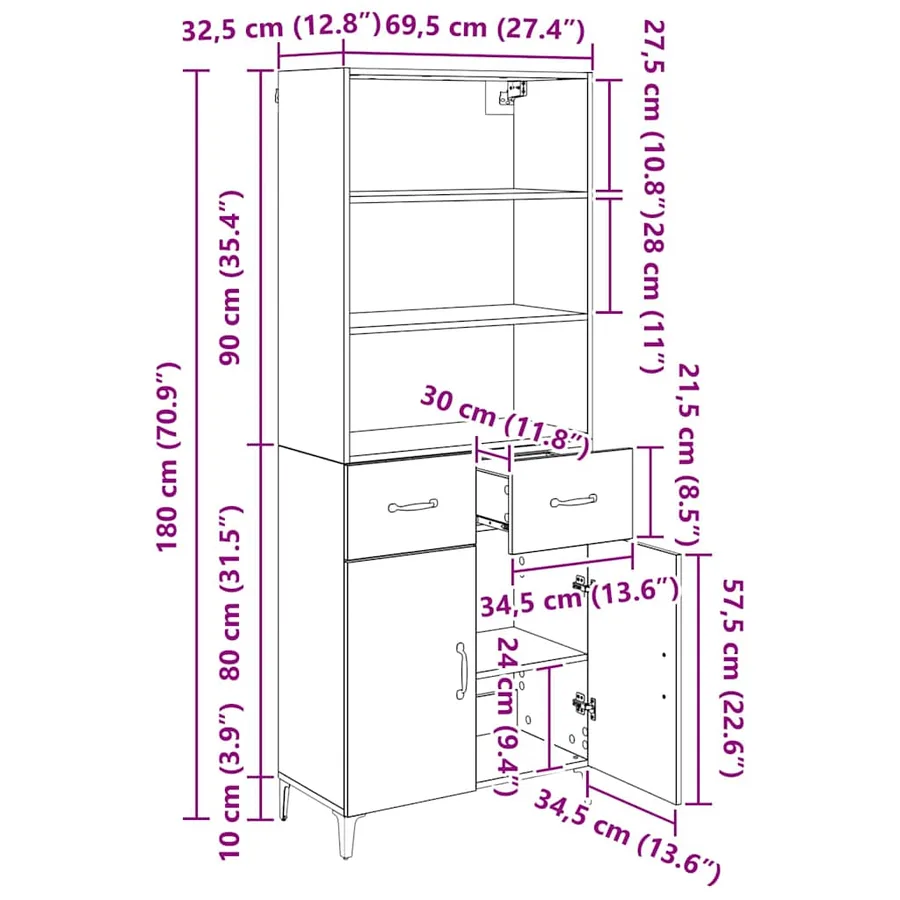 Haut Armoire Chêne artisanal 69,5 x 34 x 180 cm - 15
