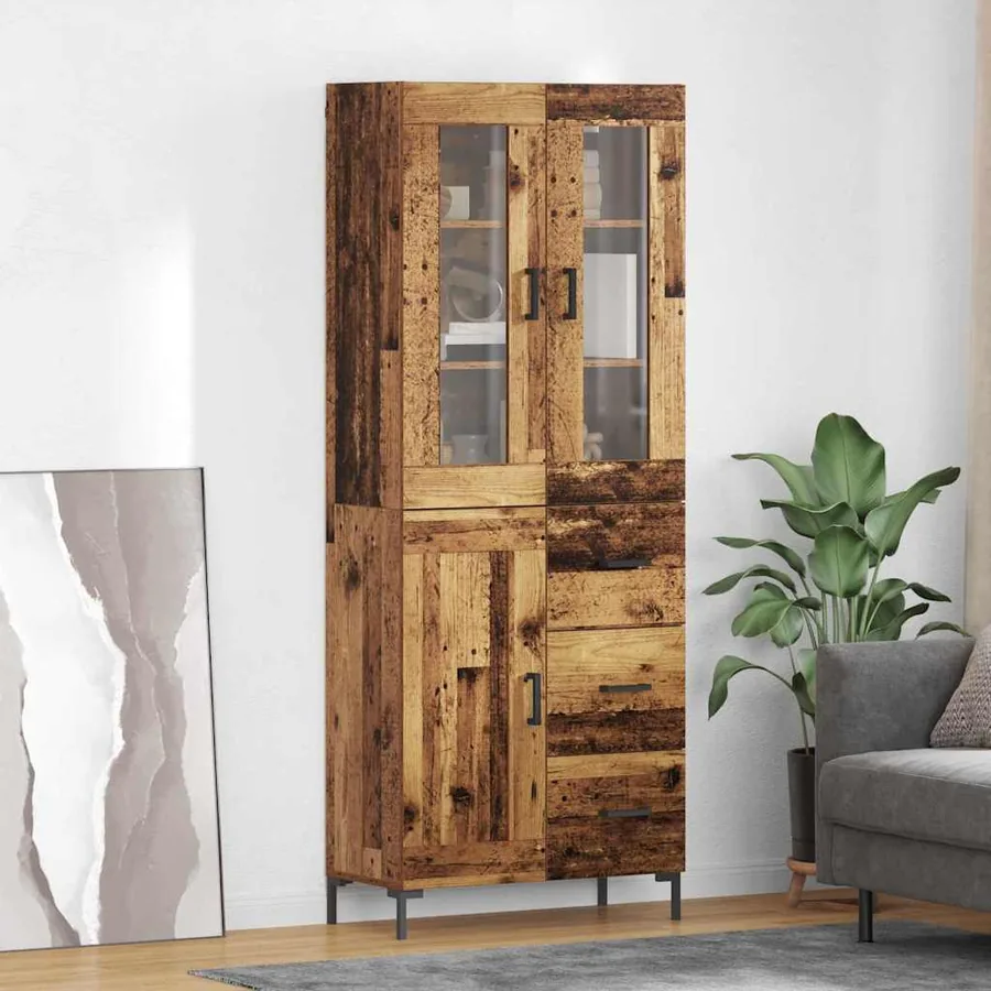 Haut Armoire avec tiroir 2 pcs Bois ancien Bois d'ingénierie