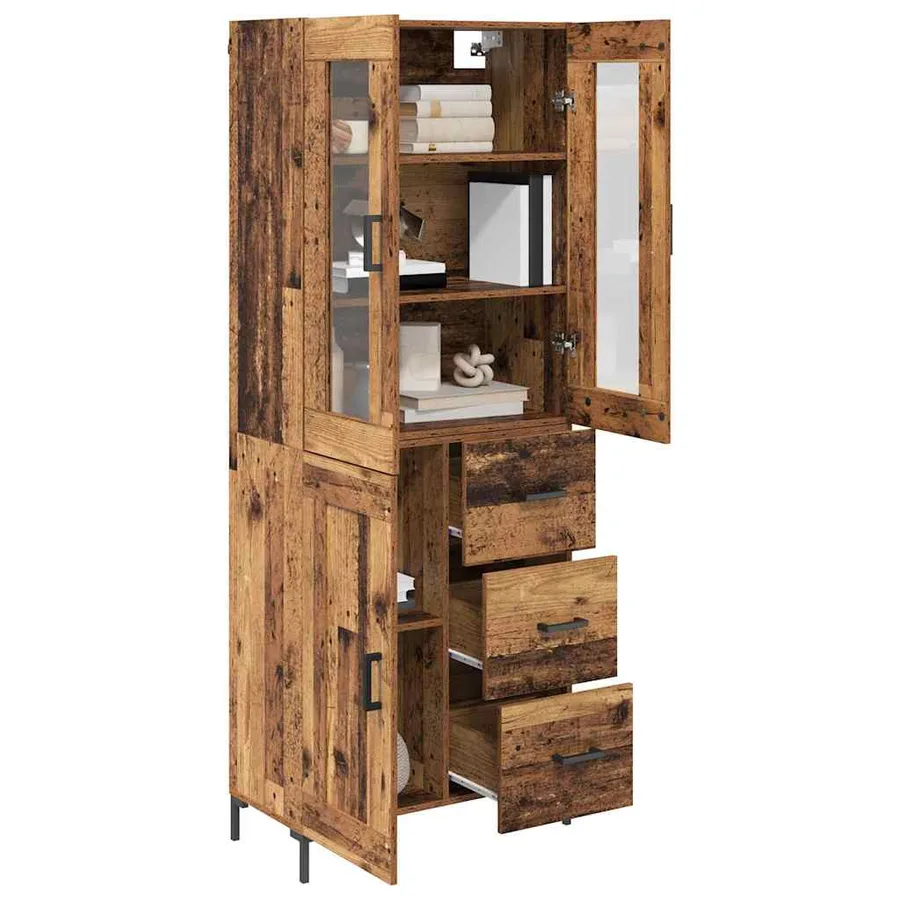 Haut Armoire avec tiroir 2 pcs Bois ancien Bois d'ingénierie - 3