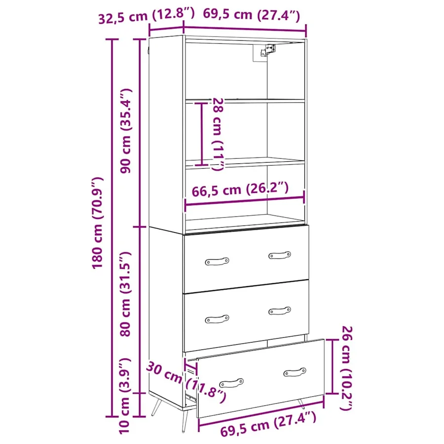 Haut Armoire Bois Ancien 69,5 x 34 x 180 cm Bois d'ingénierie - 14