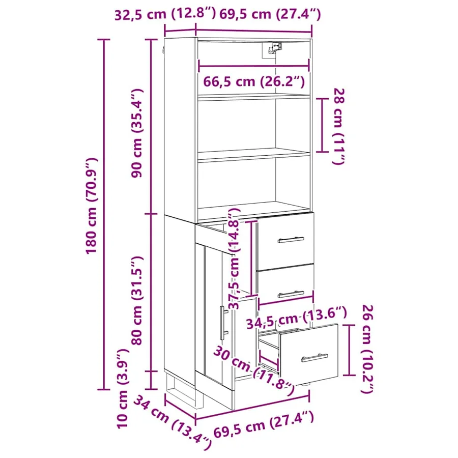 Haut Armoire avec tiroir 2 pcs Bois ancien Bois d'ingénierie - 15