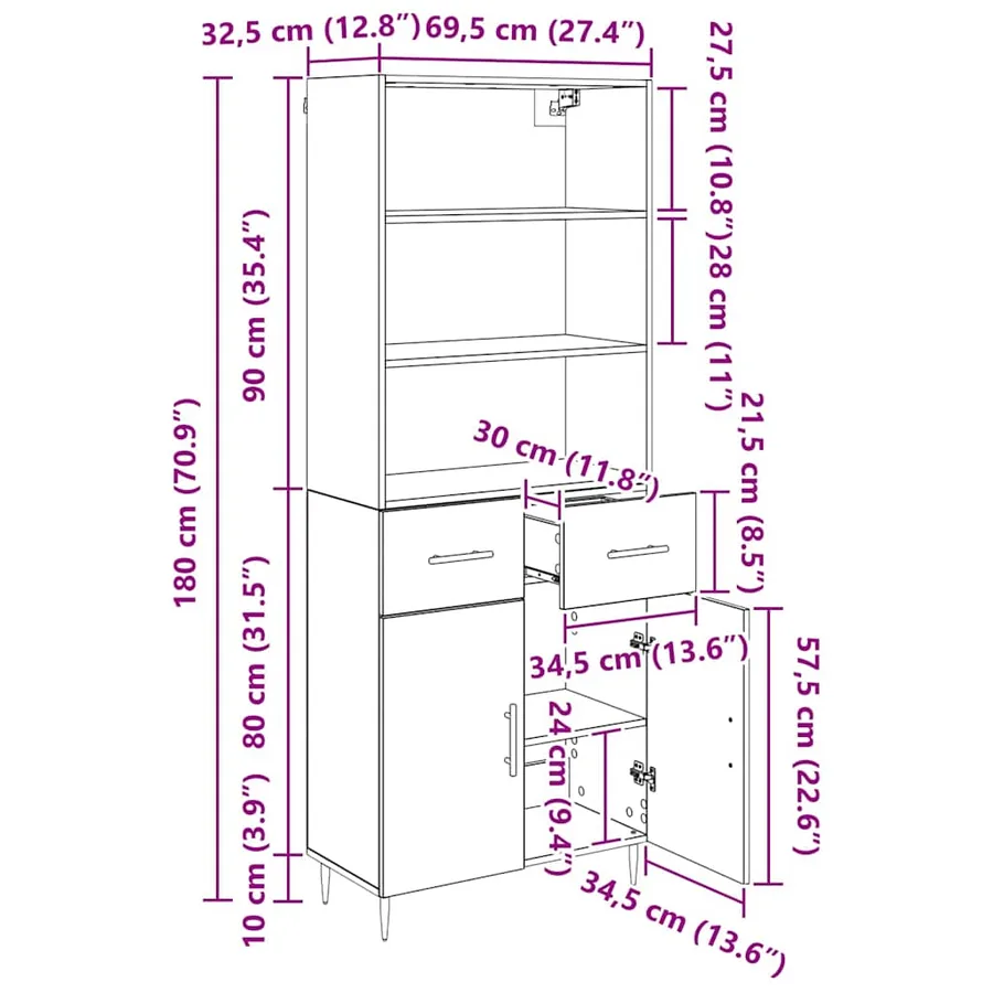 Haut Armoire Chêne artisanal 69,5 x 34 x 180 cm - 15