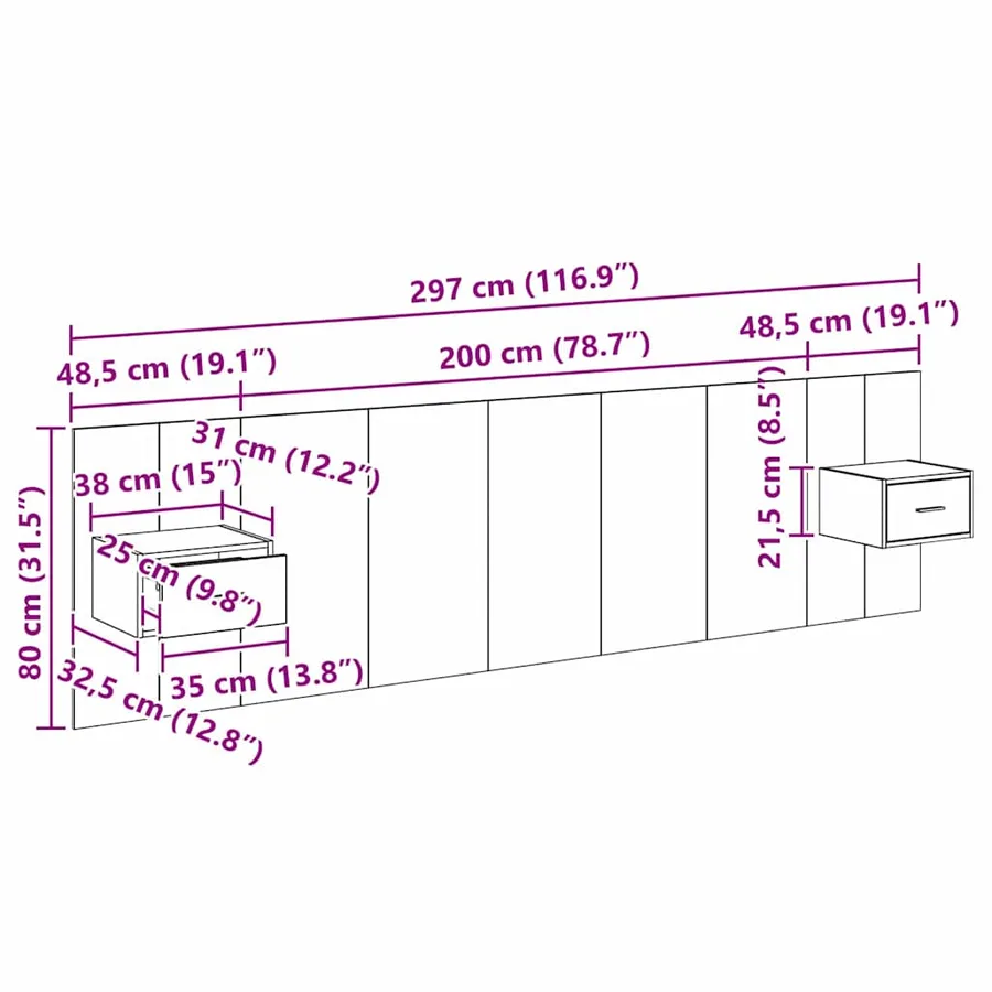 Tête de lit avec armoire 3 pcs Bois Ancien Bois d'ingénierie - 15