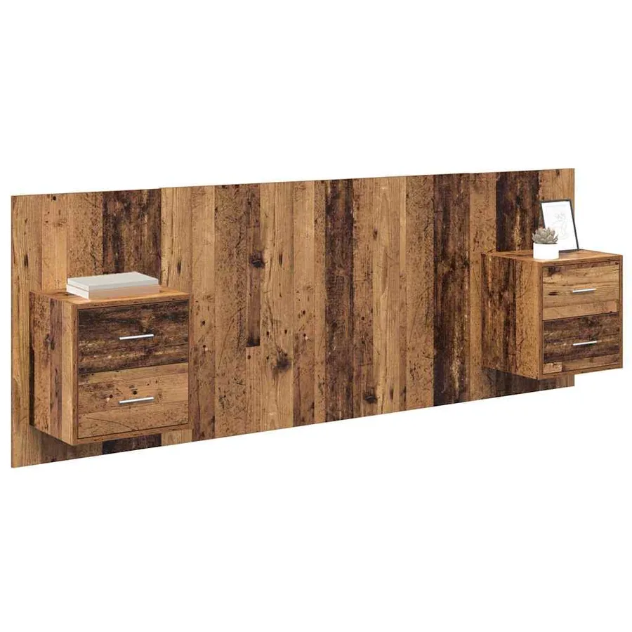 Tête de lit avec armoire 3 pcs Bois Ancien Bois d'ingénierie - 3