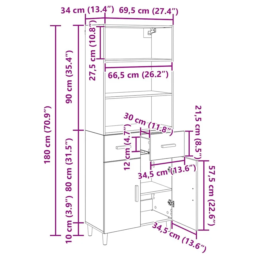 Haut Armoire Chêne artisanal 69,5 x 34 x 180 cm - 10