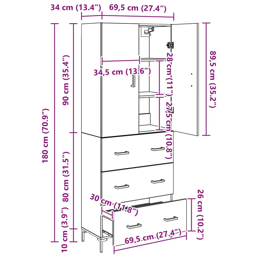 Haut Armoire Chêne artisanal 69,5 x 34 x 180 cm - 15