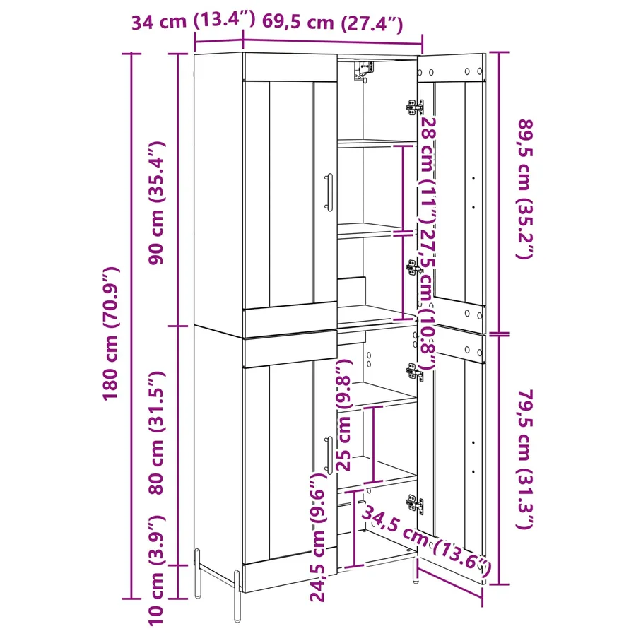 Haut Armoire 2 pcs Chêne artisanal 69,5 x 34 x 180 cm - 14