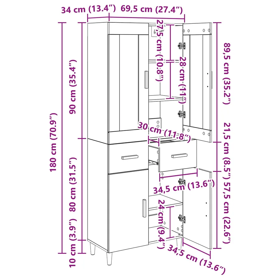 Haut Armoire Chêne artisanal 69,5 x 34 x 180 cm - 15