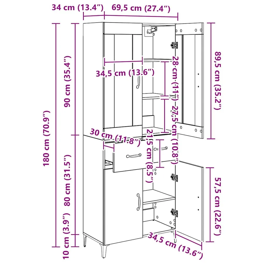 Haut Armoire Chêne artisanal 69,5 x 34 x 180 cm - 15