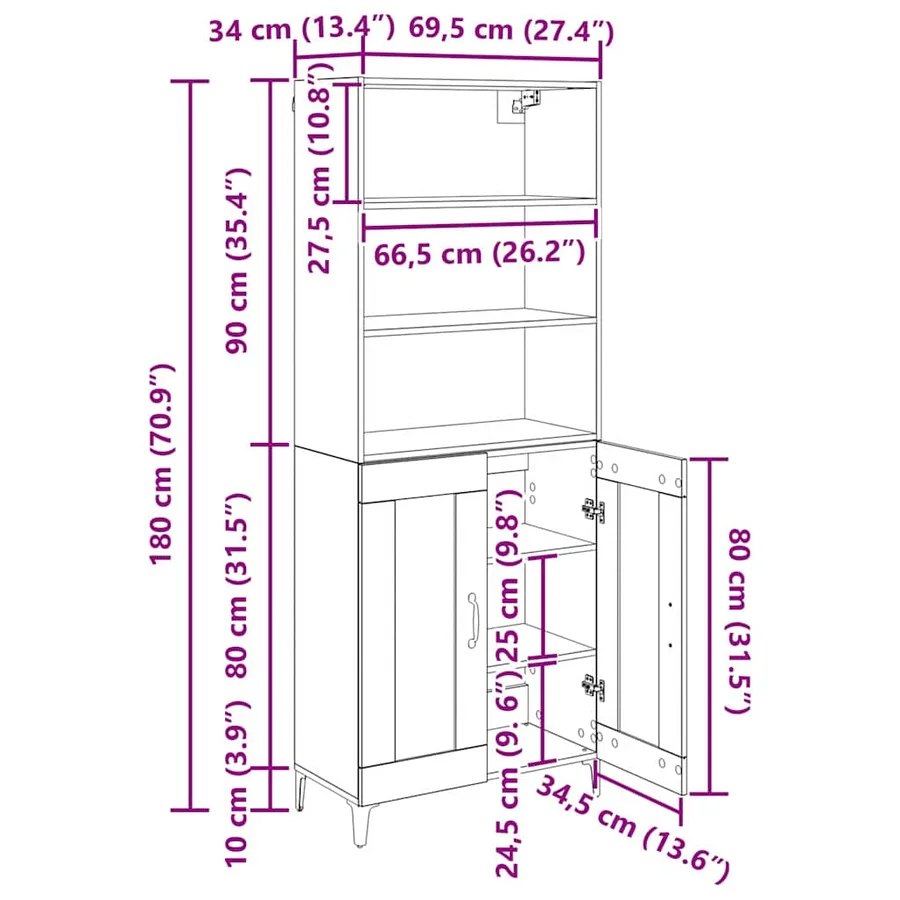 Haut Armoire Chêne artisanal 69,5 x 34 x 180 cm - 14